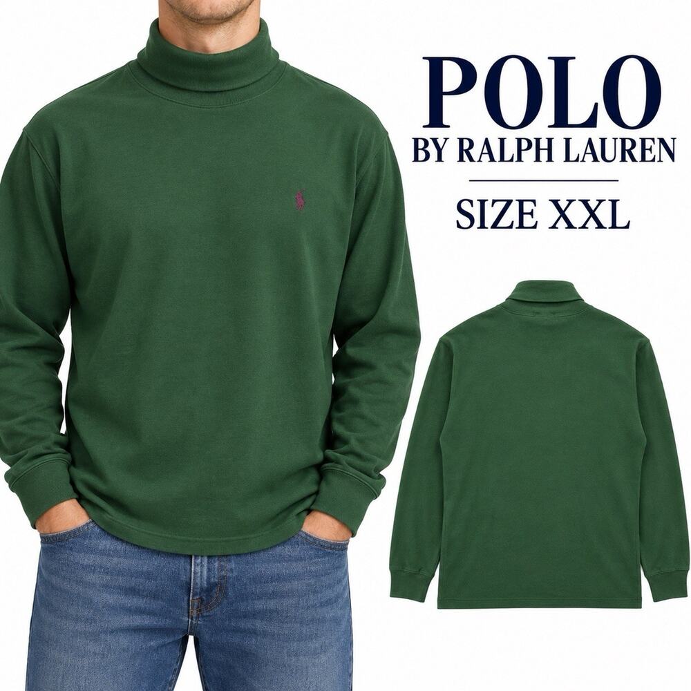 Vintage Polo Ralph Lauren Mens XXL Green Turtleneck Pony Logo Long Sleeve Shirt